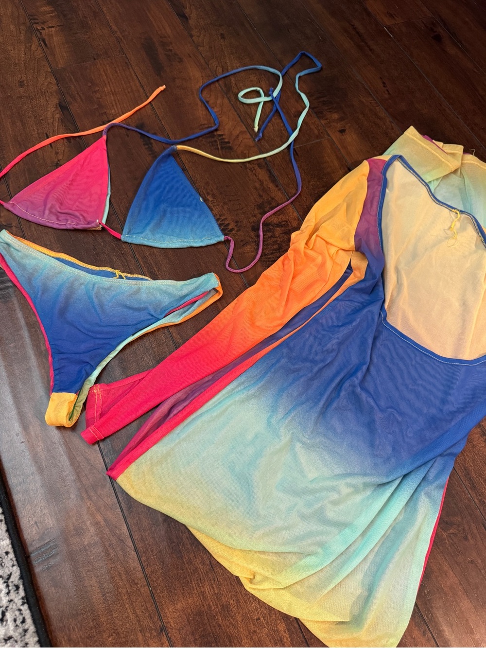 Fashion Nova Gradient Rainbow Bikini Set with Sheer Cover-Up